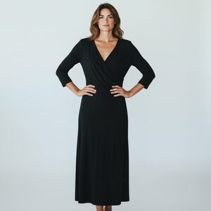 Elegant Black Midi Dress size XL Side, zipper, three-quarter sleeve.